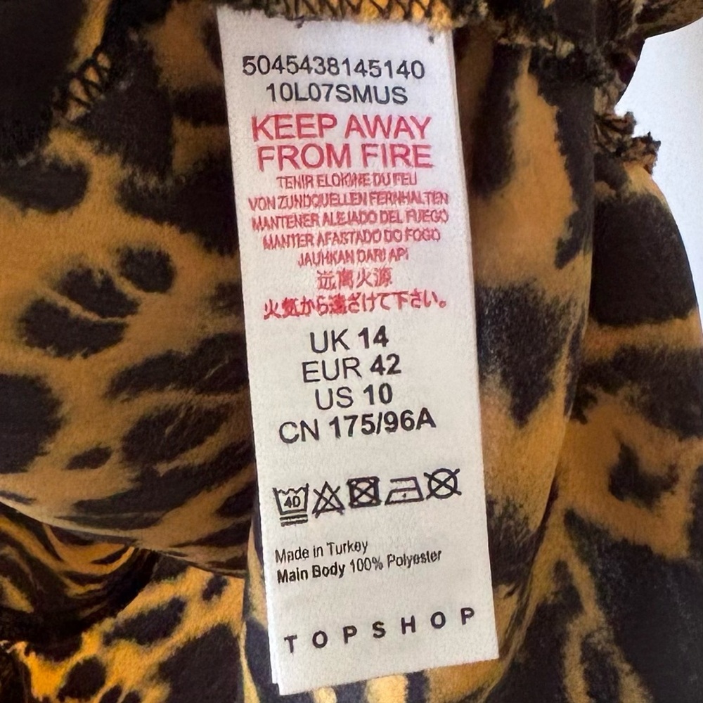 TOPSHOP| Animal Print Black/Tan Stretch Satin Cowl Neck Slip Mini Dress Sz 10 - Picture 6 of 6